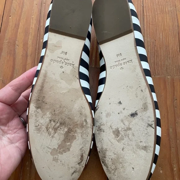 Kate Spade Black and White Striped Ballet Flats Size 9 - Picture 5 of 7